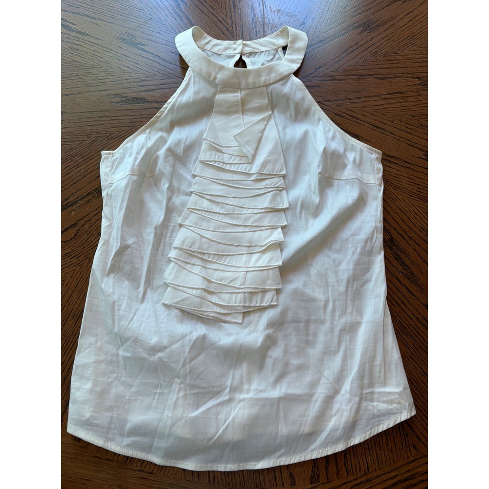 Trina Turk White Halter Ruffle Bib Blouse Top Made in USA Womens Small